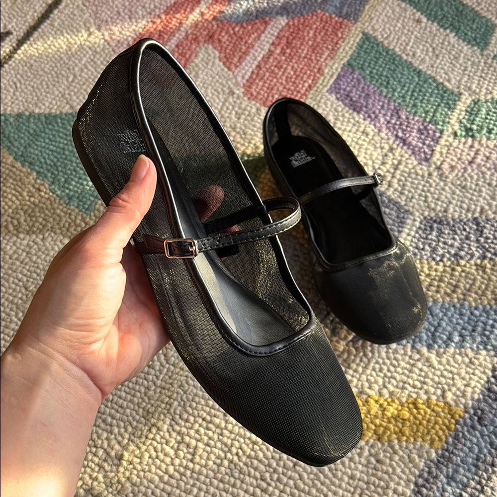 Black Mesh Mary Jane Flats